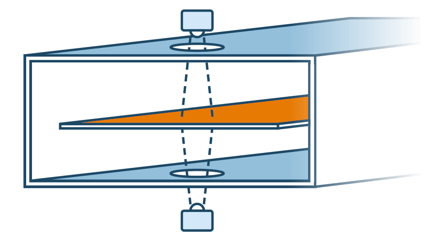 Measuring principle: position control of the steel strip with radar